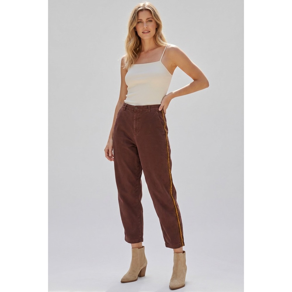 NILI LOTAN Tribeca Barrel  Brown Side Stripe Cropped Pants‎ USA Made Sz 10 $450